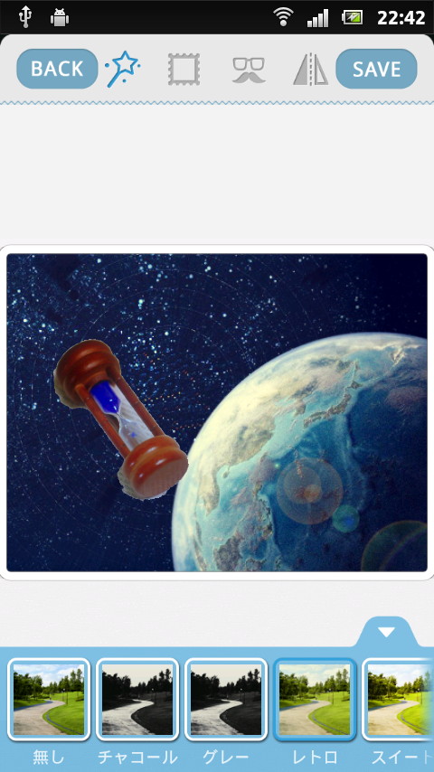 合成画像にフィルターを選択して適用できる