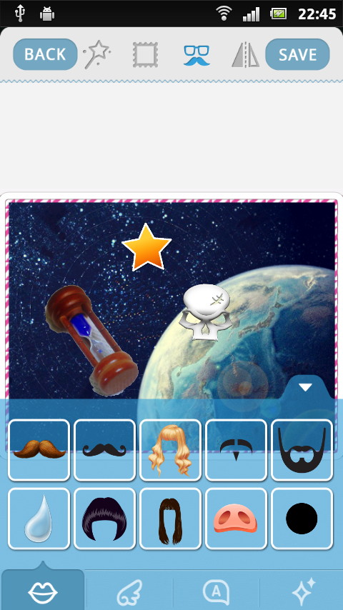 フレームを付加したり、スタンプを挿入することも可能