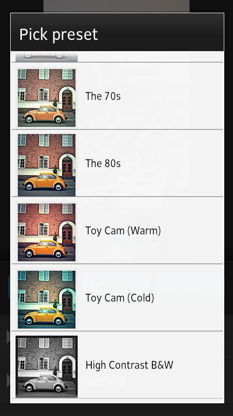 フィルターを選択して写真に適用できる