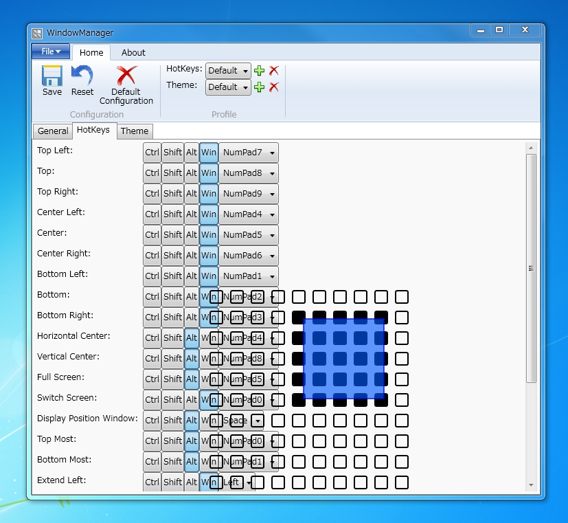 グリッド線をマウスでなぞることによりウィンドウのサイズや位置を指定可能