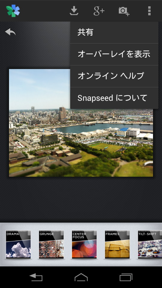 メニューの［共有］項目からは、ほかのSNSなどにも写真を投稿できる
