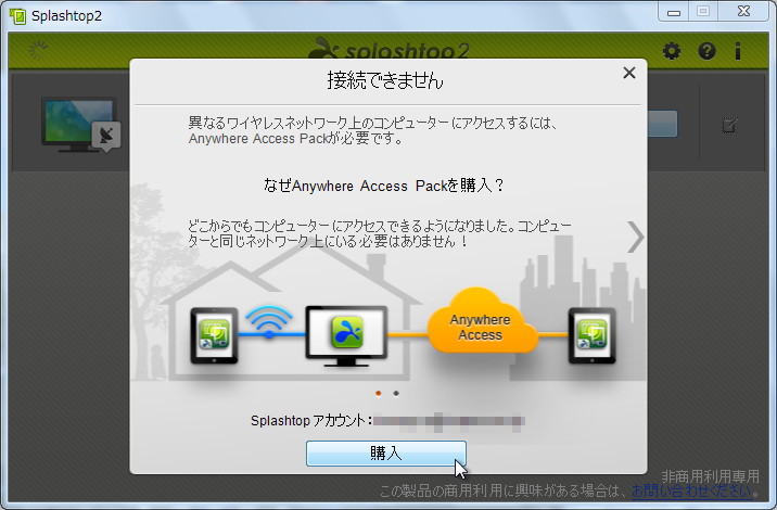 “Splashtop Anywhere Access Pack”を購入することでインターネットを経由でリモート操作が可能