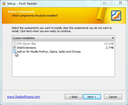 「Foxit Reader」のインストーラー