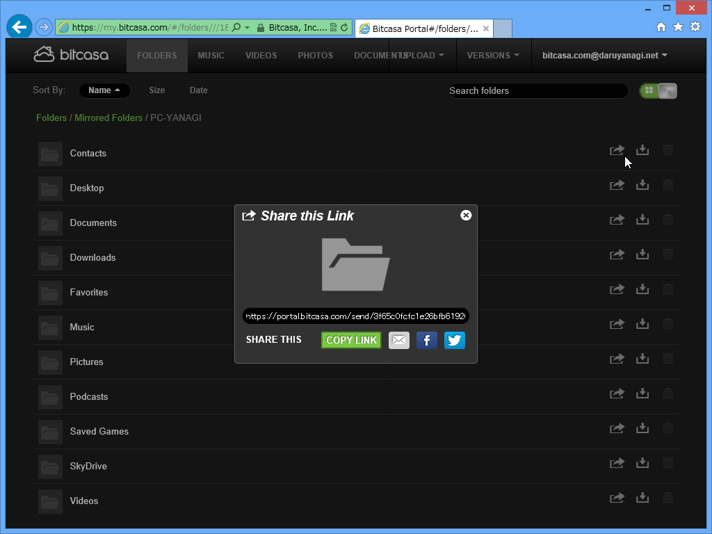 “Bitcasa”（Webインターフェイス）