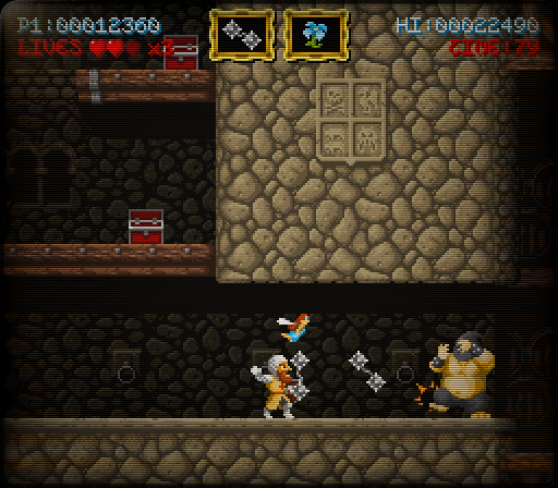 武器は弧を描いて飛ぶ“斧”や回転して飛ぶ“鉄球”など全部で4種類