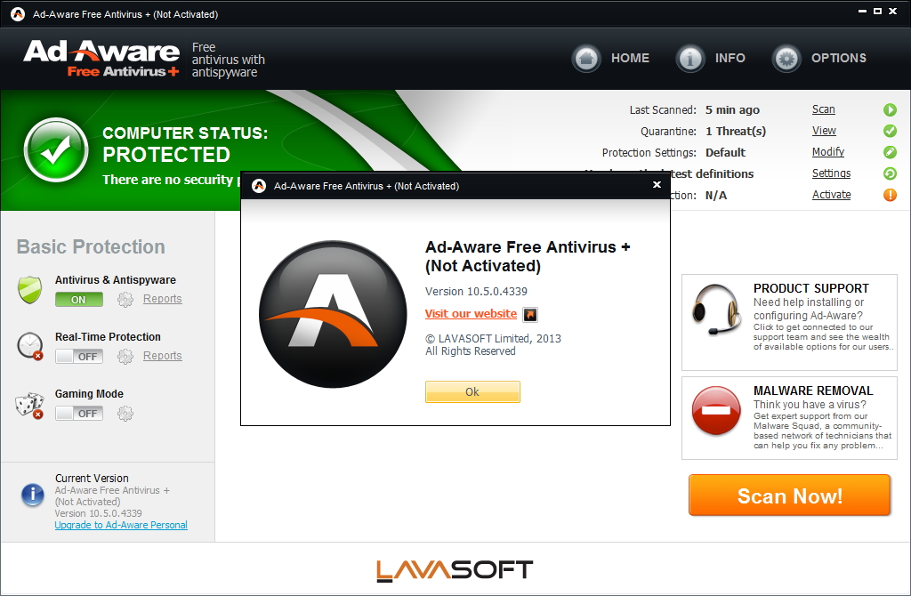 「Ad-Aware Free Antivirus+」v10.5.0.4339