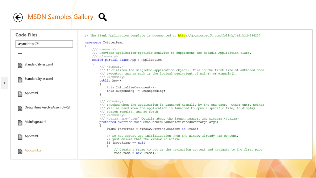 サンプルコードをダウンロードして閲覧