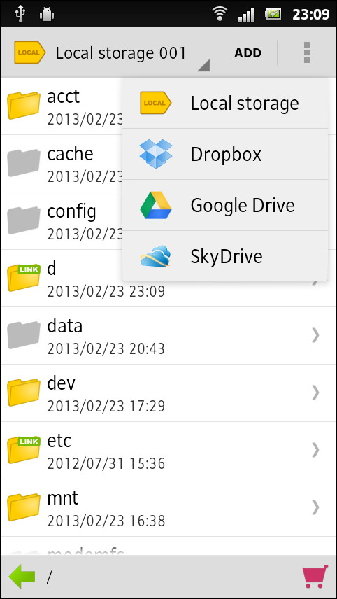 ［ADD］ボタンから表示されるメニューで各オンラインストレージを選択すると、ストレージ上のフォルダに“タグ”を設定可能