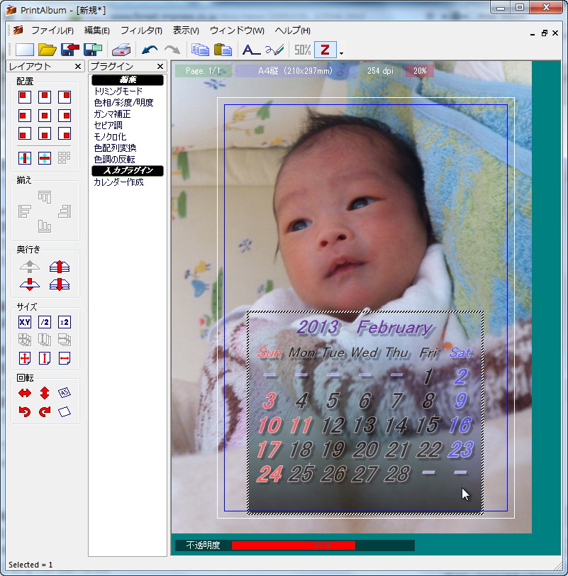 「Print Album」上にカレンダーを生成