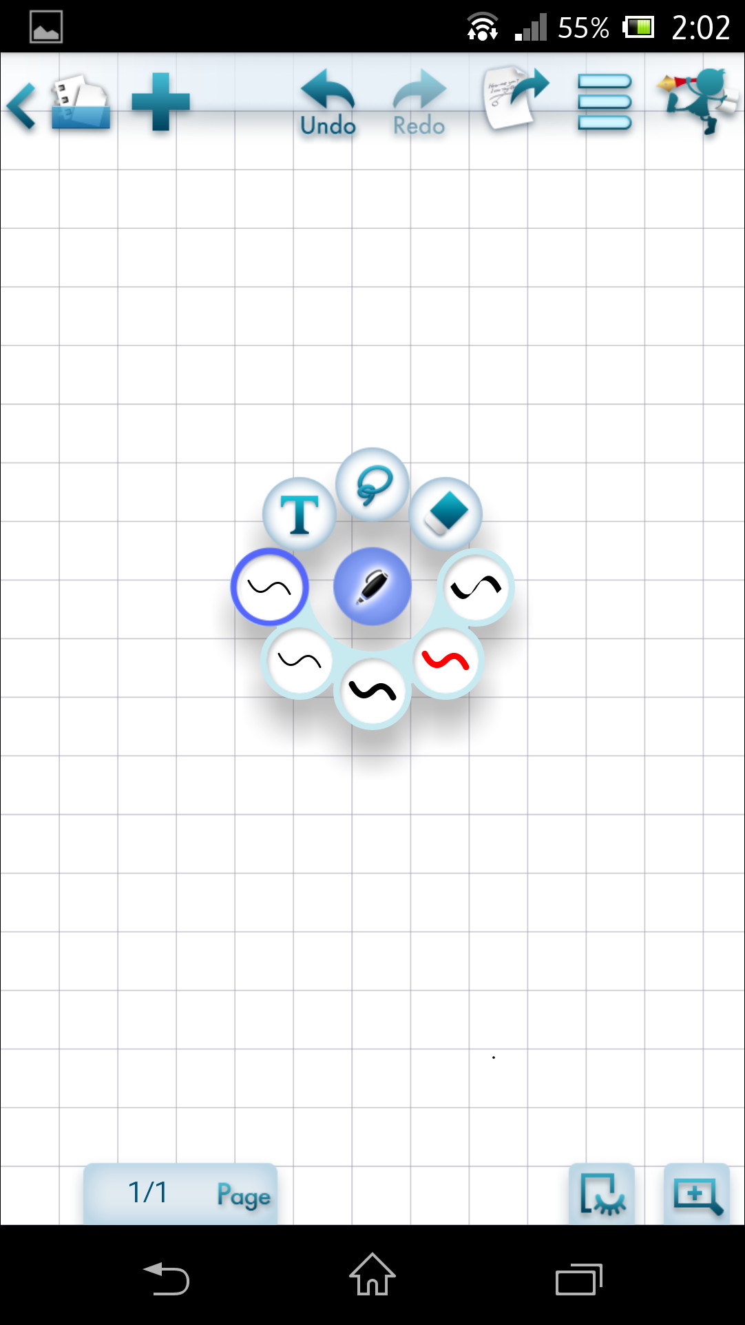 ツールボタンをタッチすると、ペンなどのアイコン群が周囲に表示される