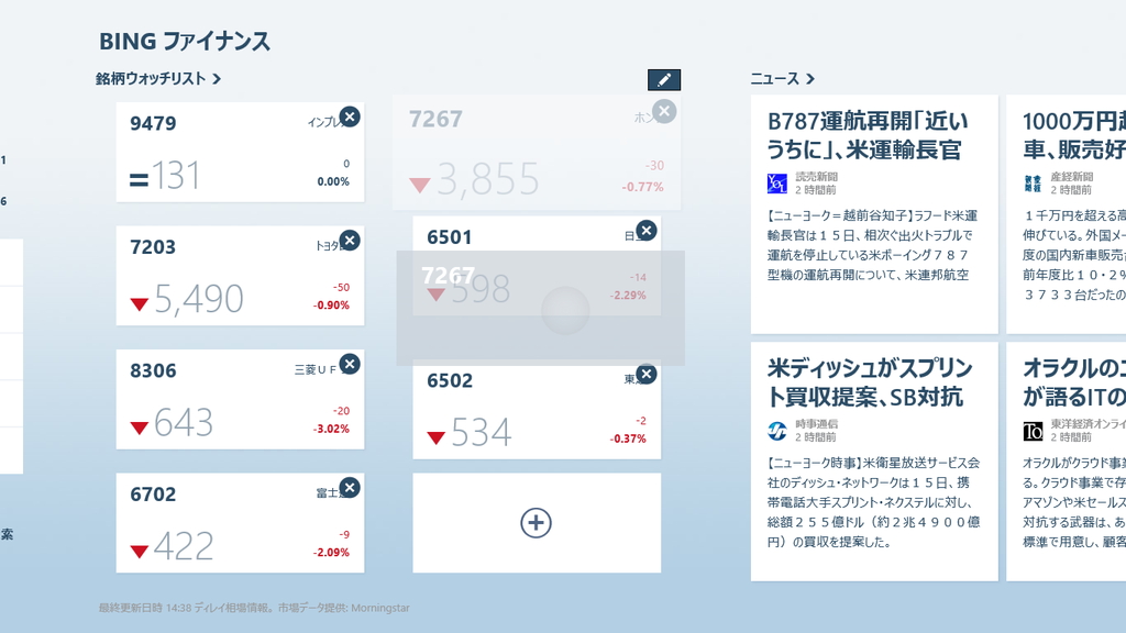 “銘柄ウォッチリスト”では追加した銘柄をドラッグ＆ドロップで簡単に並び替えられるように