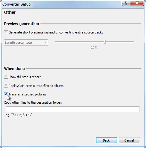 “Converter Setup”ダイアログの“Other”画面