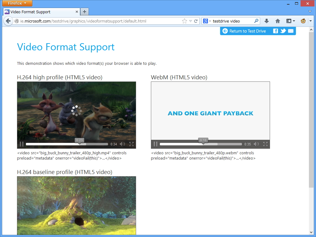 Windows 7以降ではH.264形式のビデオ再生が可能に