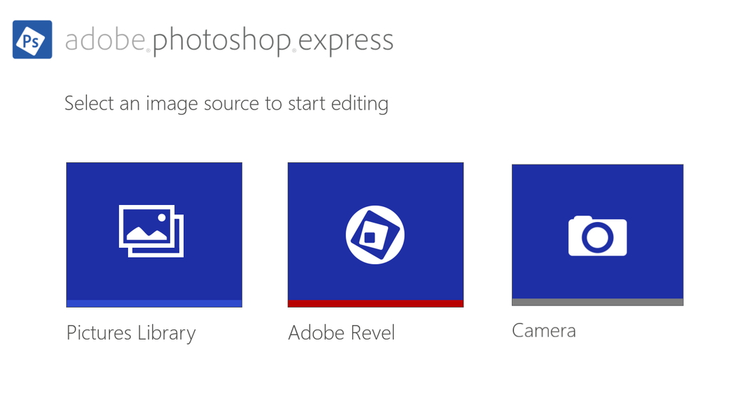 ピクチャーライブラリ、“Adobe Revel”、カメラから写真を取得して加工