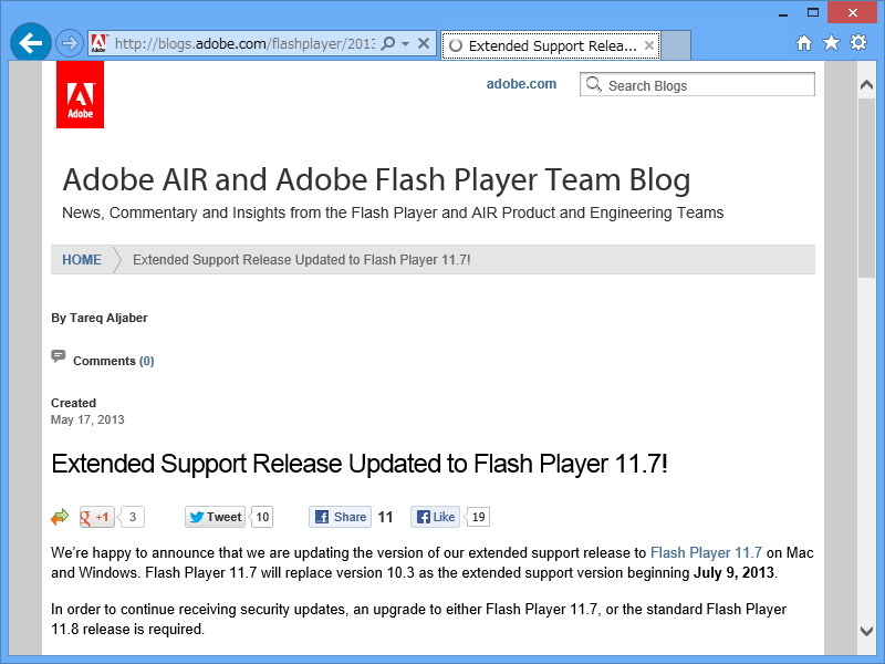 公式ブログ“Adobe AIR and Adobe Flash Player Team Blog”