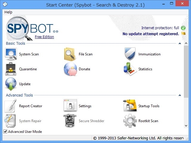 「Spybot - Search &amp; Destroy」v2.1.18.0