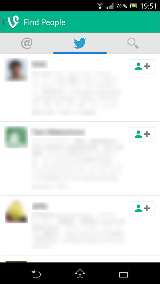 連絡先のメールアドレスやTwitterでフォローしているユーザーから“Vine”の登録ユーザーを探してフォローできる