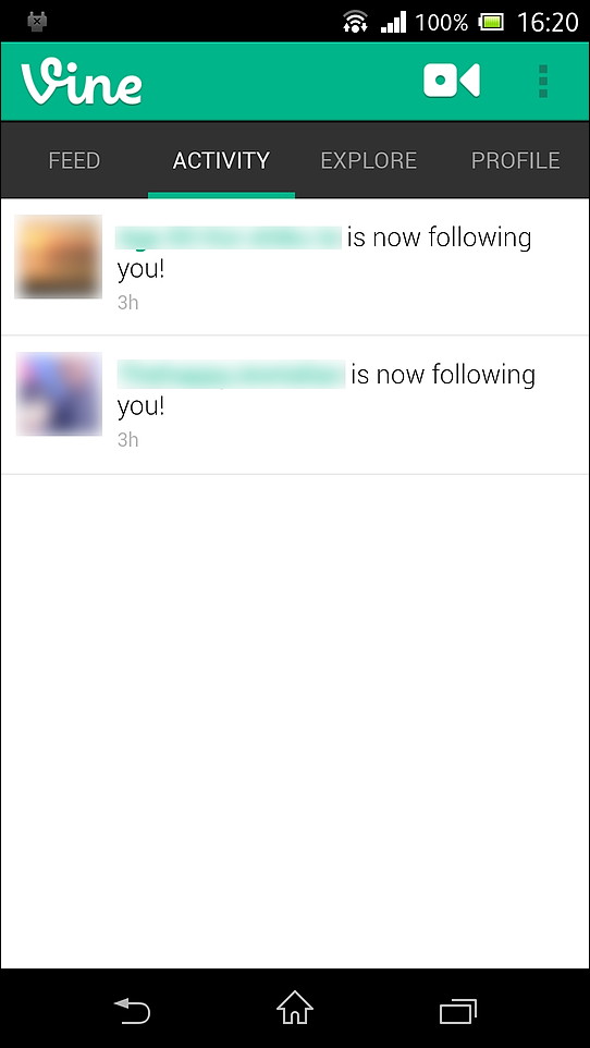 ［ACTIVITY］タブでは、自分がフォローされたり、自分の動画に“Like”やコメントが付いたときの通知を確認できる