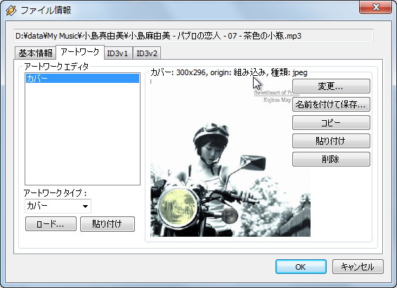 アートワーク画像の取得先を表示