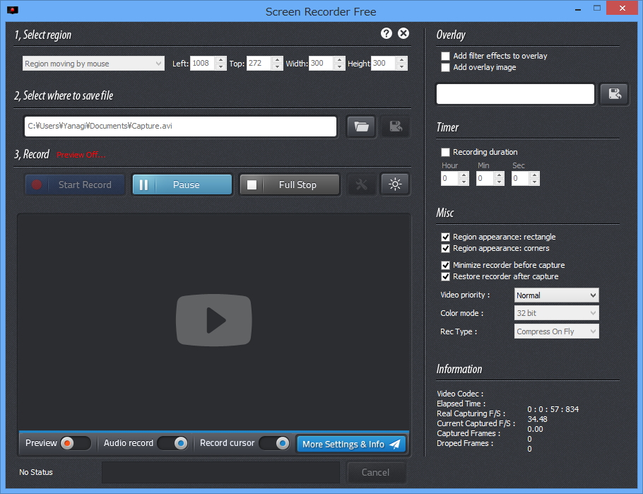 オプションも豊富。キャプチャー動画にエフェクトをかけたり、ビデオコーデックやオーディオコーデックの微調整を行うことも