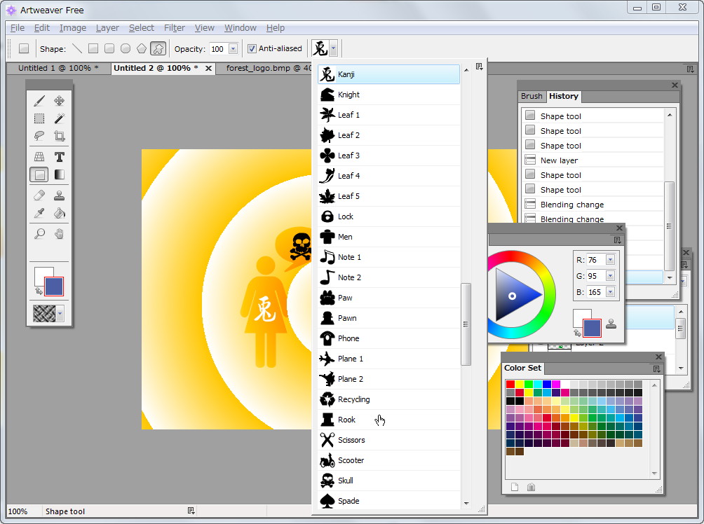 “Shape”ツールの“Custom Shape”に多数の図形が追加された
