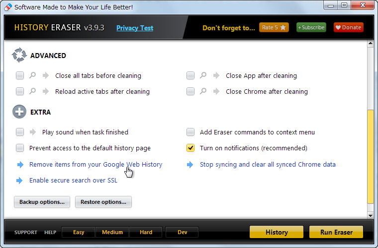 さまざまなオプションや便利なリンクも用意されている