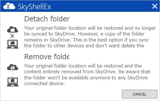 同期を解除する際は“Detach Folder”と“Remove Folder”が選べる