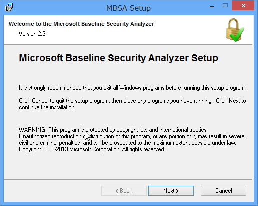 「Microsoft Baseline Security Analyzer」v2.3 Preview