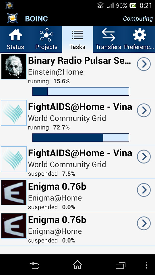 ［Tasks］タブでは、端末が実行している個別のタスクの進捗を確認できる