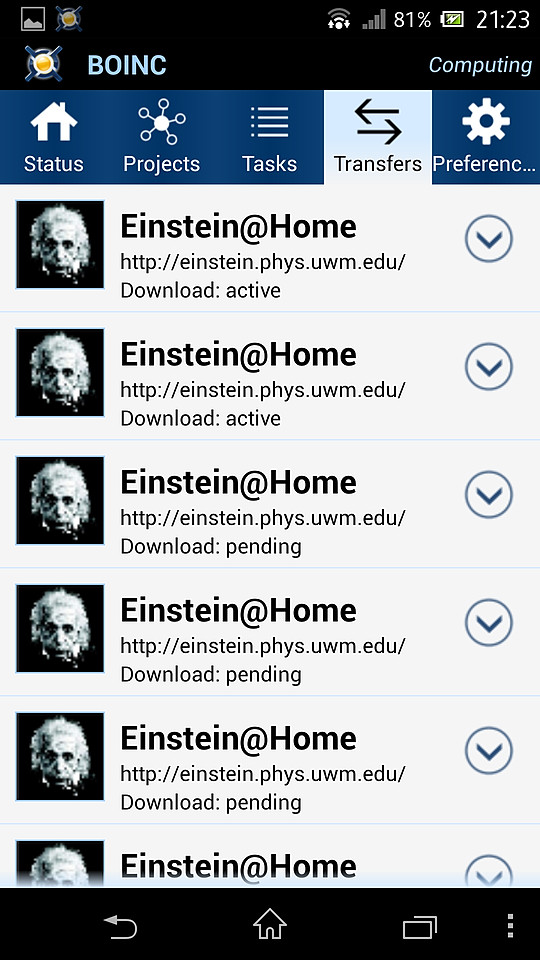 ［Transfers］タブでは、データのダウンロード・アップロードの状態を確認可能