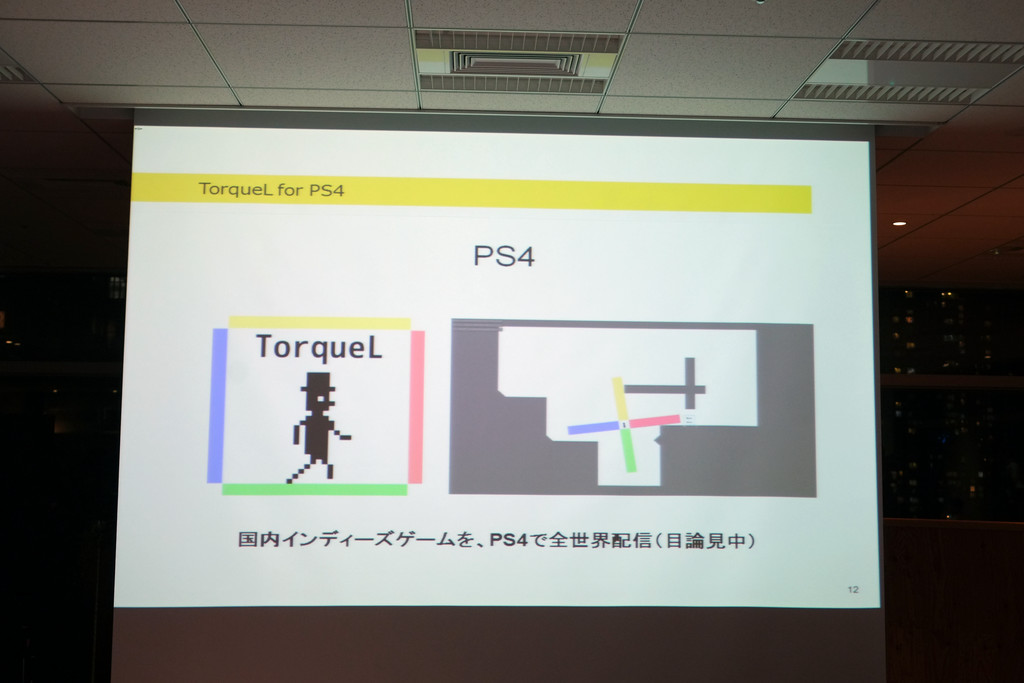 PLAYISMはSCEJAとも協力し、国内インディーズゲームをPS4で配信できるよう目論んでいるという。写真は「TorqueL」だが、リリースされるかどうかは「TorqueL」の開発に利用されている開発環境“Unity”がPS4で使えるかどうか次第のため調整中とのこと