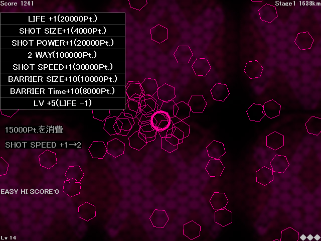 SHOPでの買い物はスコアで行う。このゲームにおけるLIFEとは残機の意味で、画面右下隅に四角（◆）の数で表示されている