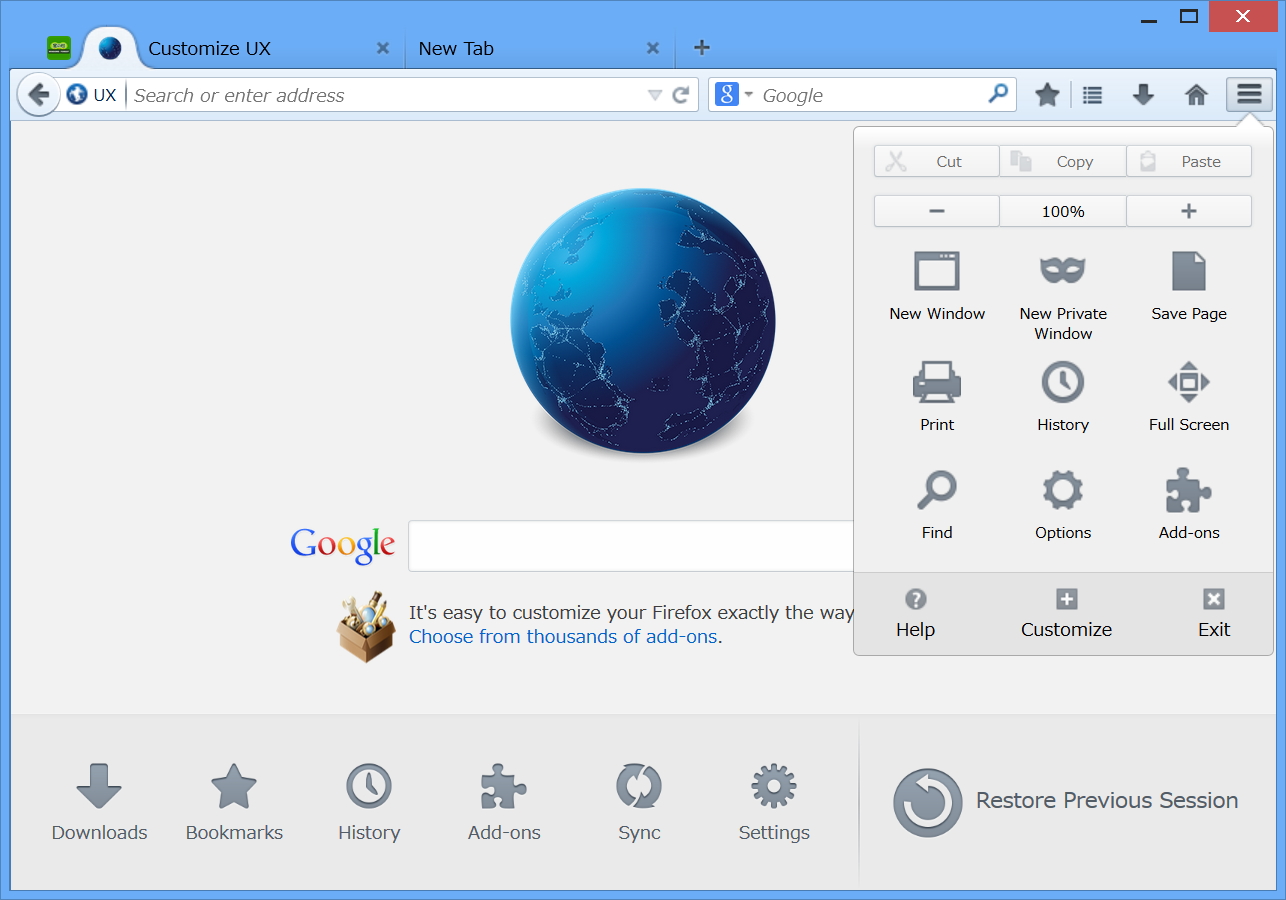 パネル式の新しいメニュー