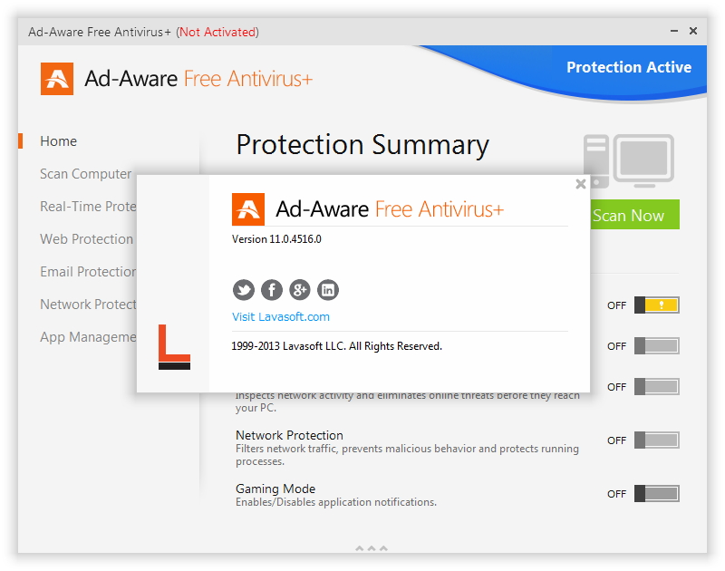 「Ad-Aware Free Antivirus+」v11.0.4516.0