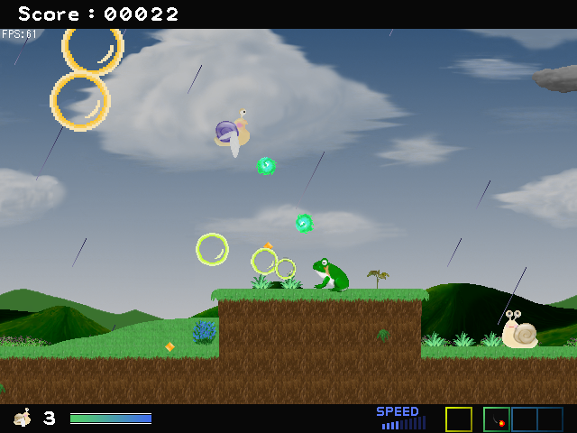 カタツムリなら自動追尾弾など各キャラクターは固有のショットをもつ