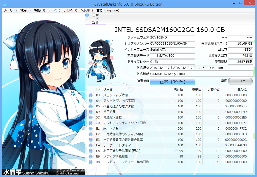 「CrystalDiskInfo Shizuku Edition」（“Shizuku”テーマ）