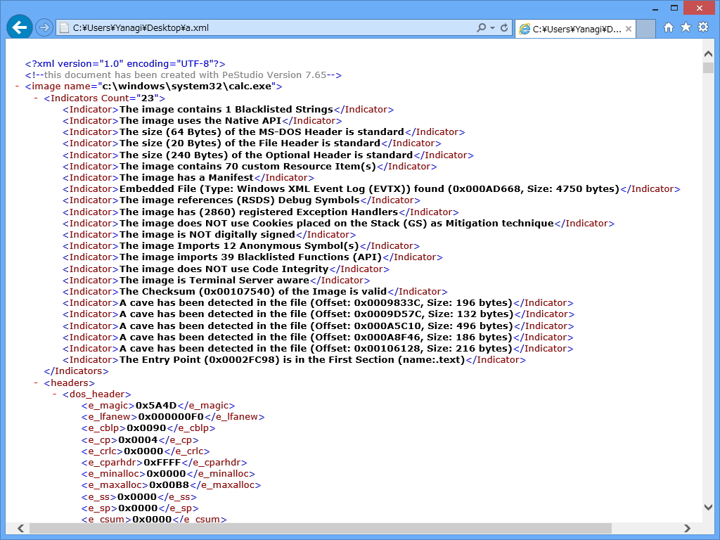 XML形式のレポートとして出力