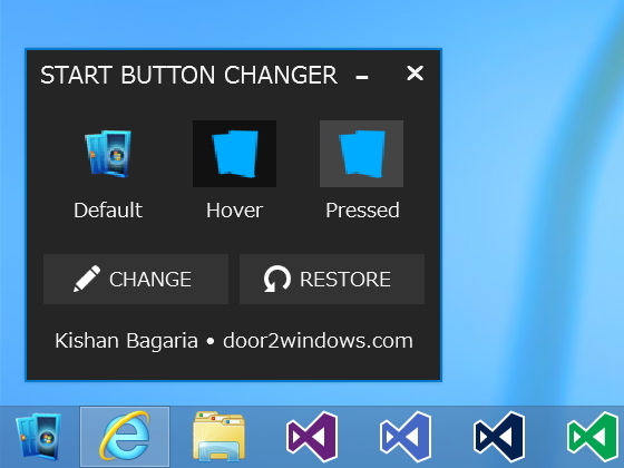 スタートボタンのロゴを変更。自動的にリサイズされるほか、初期状態の画像（Default）とマスク画像（Hover/Default）も生成される