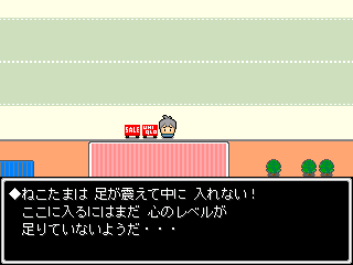主人公の初期装備は“ユニクロシャツ”。ユースタウン内にもユニクロはあるが、ゲーム初期だと主人公は入ることができない……