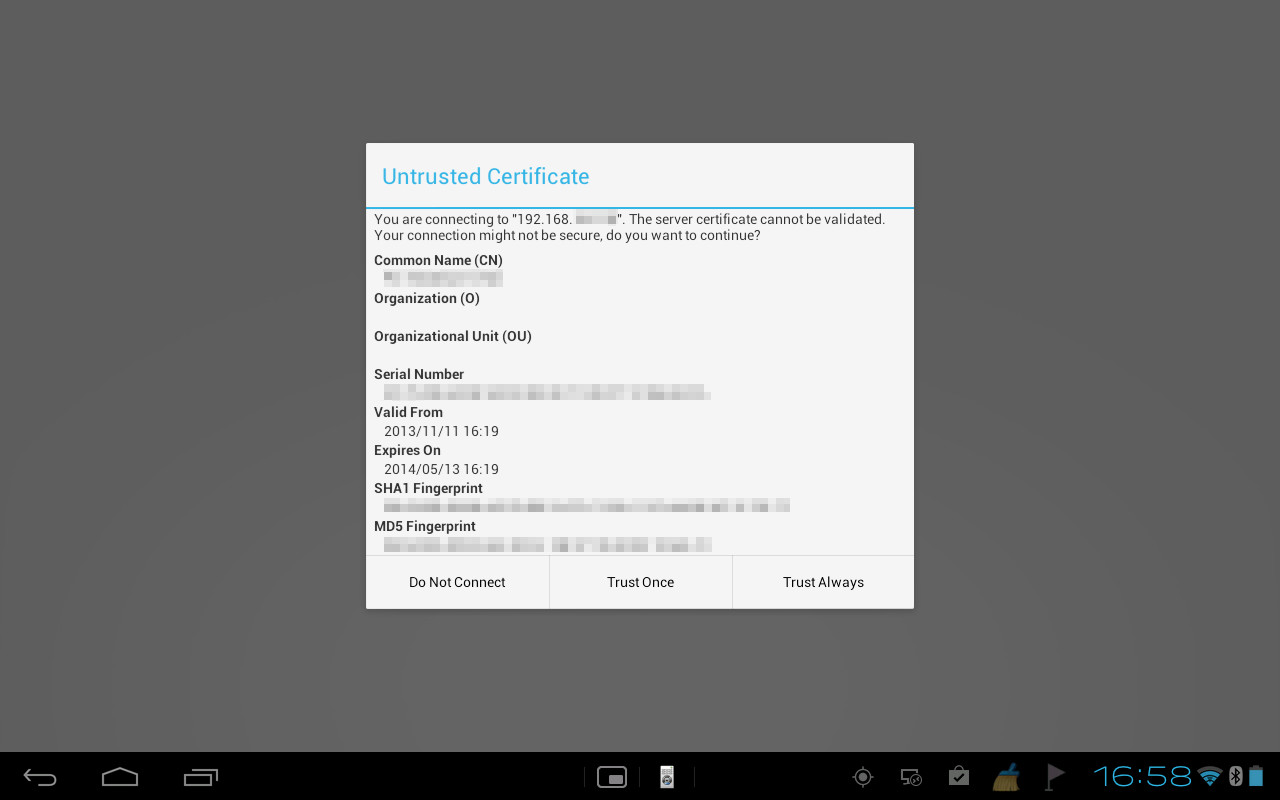 接続名のタップでポップアップする確認画面