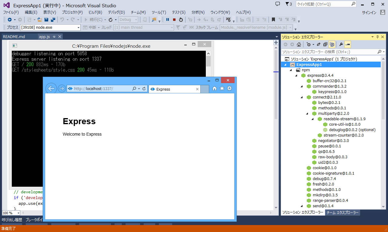 “Node.js”プロジェクトの実行
