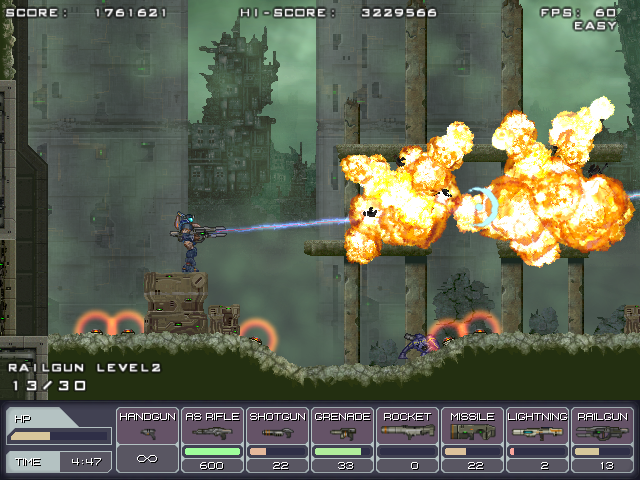 貫通力の高い“RAILGUN”など8種類のショットを使い分けて戦うのが楽しい