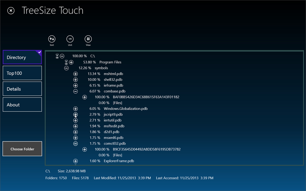 「TreeSize Touch」v2.0.0.0
