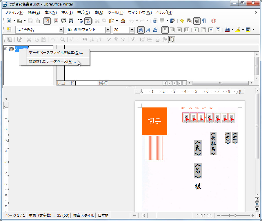 “データソース”パネルの左ペインにある［Address］項目の右クリックメニュー