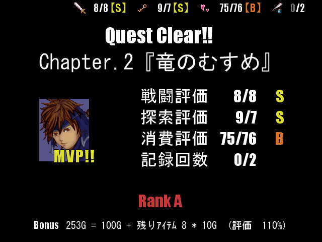 各章クリア時に評価が表示される