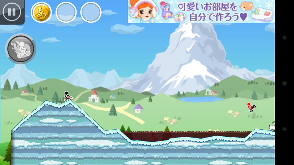 コース上を走っている赤色のキャラクターとぶつかってもミスとなる