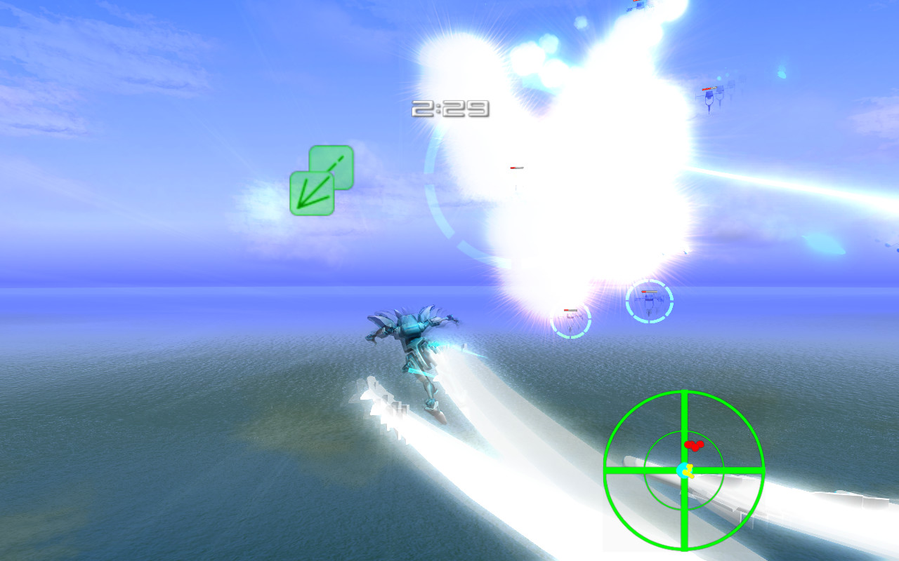 シールドとブースト移動を駆使して、敵の攻撃を防ぎ、回避していく