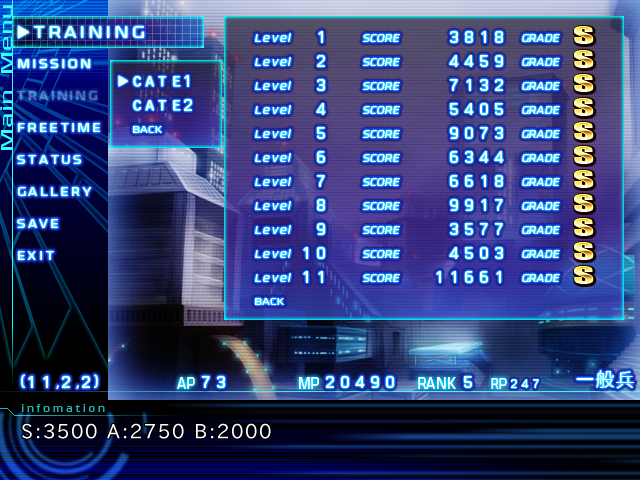 APやRPを稼ぐにはTRAININGで高い評価を得るのが手っ取り早い