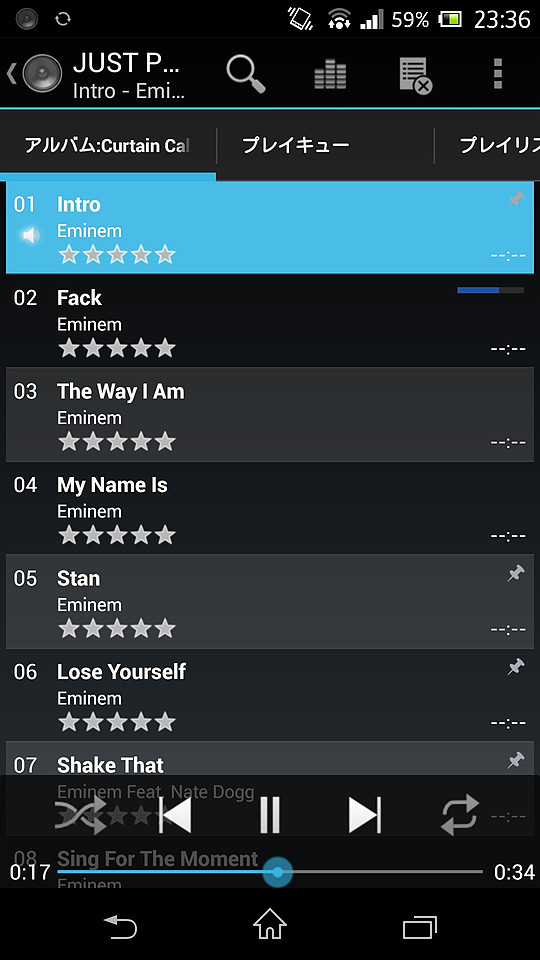 「JUST PLAYER」に“Dropbox”内の楽曲が表示され、選択して再生可能