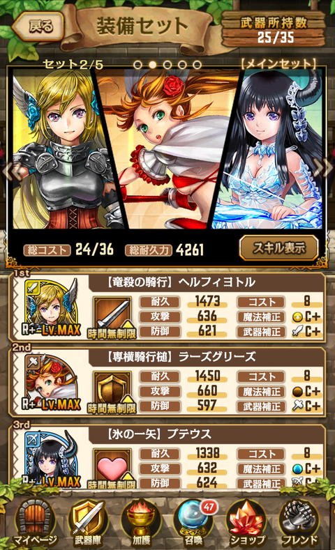 武器は3つを選んでセットする。武器のセットは5つまで用意し、ステージ開始前に切り替えることが可能